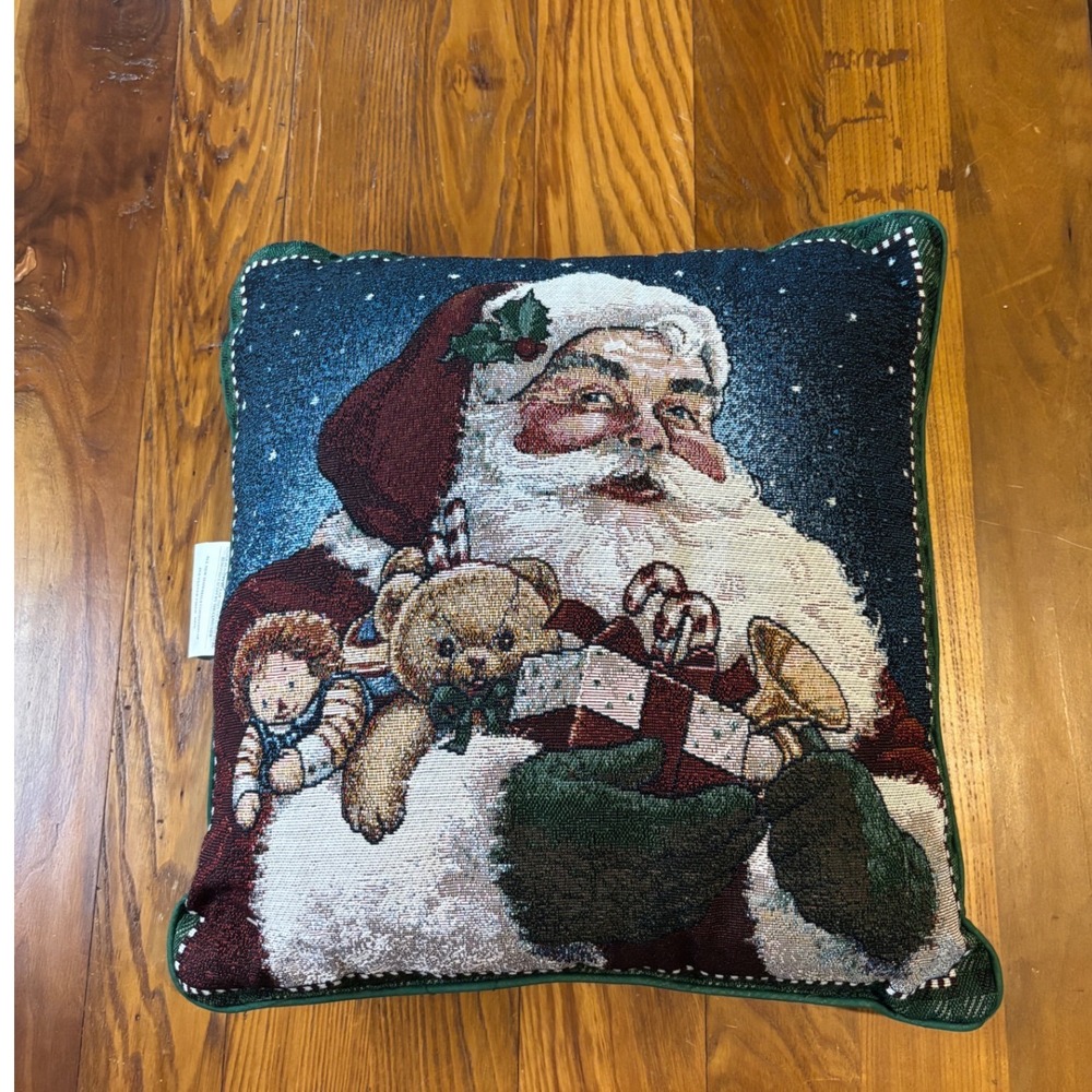 Vintage Mohawk Jolly Old Santa Woven Tapestry Christmas Throw Pillow 18x18 USA